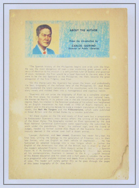 The First Filipino. A Biography of José Rizal, Introduction by Carlos Quirino